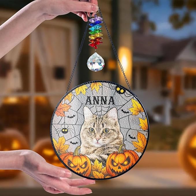 Custom Stained Glass Dog Halloween, Personalized Pumpkin Dog Portrait from Photo, Spooky Dogs Fall Decor, Dogs Witch Halloween, Pet Sympathy Gift, Pet Memorial Decor /20
