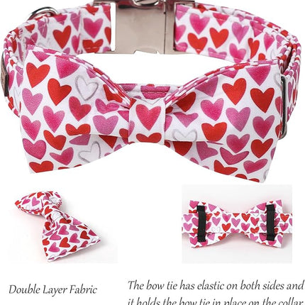Lionet Paws Valentine's White Dog Collar, Cute Heart Dog Collar for Small Dogs, Adjustable Cotton Pet Puppy Collars for Small Dogs