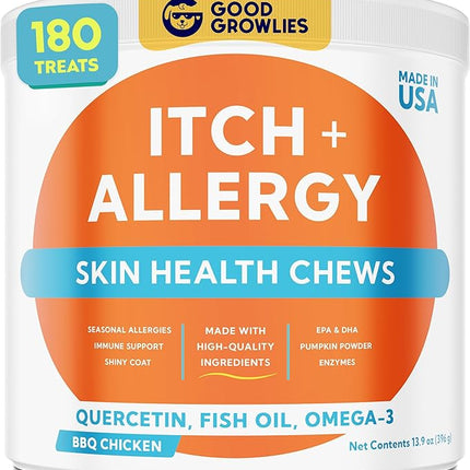 Dog Allergy Relief Chews — Anti-Itch Skin & Coat Supplement: No Fillers, Just Flavor - Itchy Skin Relief Treatment w/Omega 3 Fish Oil - Itching&Paw Licking - Dry Skin&Hot Spots - BBQ Chicken