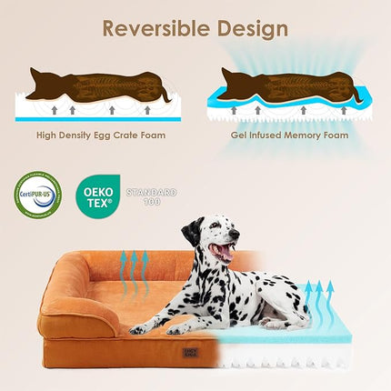 EHEYCIGA Orthopedic XL Dog Beds, Waterproof Memory Foam Dog Bed for Extra Large Dogs, Non-Slip Bottom and Egg-Crate Foam Big Pet Couch Bed with Washable Removable Cover,Pumpkin Orange