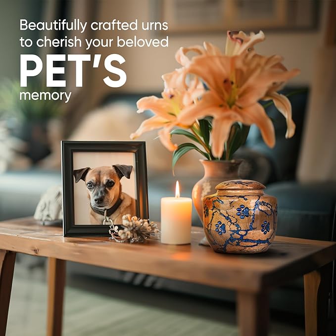 Wood Pet Urns for Dog/Cat Ashes - Small 10 Cu/in Resin Decorative Urn for Ashes for Dog, Urns for Cats - Pet Memorial Remembrance Box - Blue, Small (10 Cubic inches)