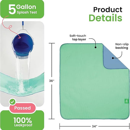 IMPROVIA® Washable Underpads, 34" x 36" (Pack of 6) - Heavy Absorbency Reusable Incontinence Pads for Kids, Adults, Elderly, and Pets - Waterproof Protective Pad for Bed, Couch, Sofa, Furniture, Floor