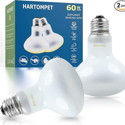 60W E26 Reptile Heat Lamp Bulbs, UVA Basking Spot Light for Bearded Dragon, Lizard, Tortoise, Chicks, Other Reptiles & Amphibians - Simulated Natural Sunlight Terrarium Heat Lamps | 2 Pack