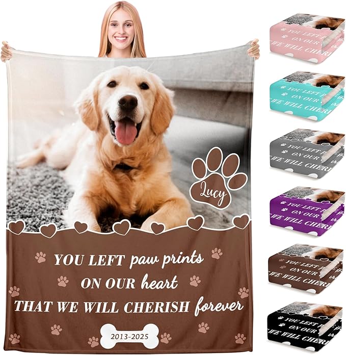 Pet Memorial Gifts, Personalized Dog Blanket with Picture, Dog Memorial Gifts for Loss of Pet, Custom Pet Throw Blanket, Loss of Cat Sympathy Gifts, Remembrance Bereavement Present