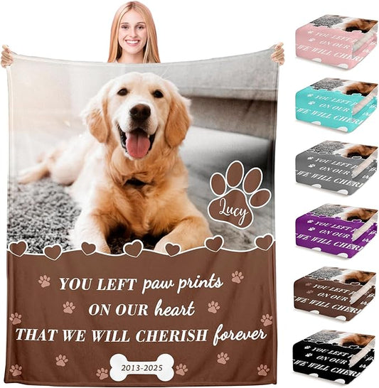Pet Memorial Gifts, Personalized Dog Blanket with Picture, Dog Memorial Gifts for Loss of Pet, Custom Pet Throw Blanket, Loss of Cat Sympathy Gifts, Remembrance Bereavement Present