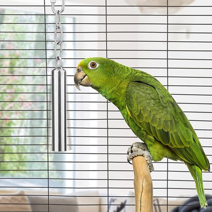 Hypeety Stainless Steel Bell Bird Toys Chew Toy for Parrot, Macaw, African Greys, Small Cockatoo, Parakeet, Cockatiels Heavy Duty Bird Cage Stand Toys (L-8.45 inch)