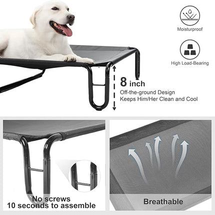 pettycare Elevated Outdoor Dog Bed - Dog Cots beds for Large Dogs XL, Waterproof Raised Dog Bed Easy to Assemble, Cooling Elevated Dog Bed with Teslin Mesh, Durable, Non Slip, Up to 85 lbs,Black