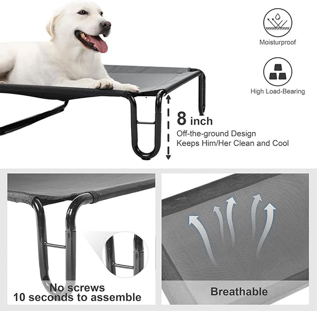 pettycare Elevated Outdoor Dog Bed - Dog Cots beds for Large Dogs XL, Waterproof Raised Dog Bed Easy to Assemble, Cooling Elevated Dog Bed with Teslin Mesh, Durable, Non Slip, Up to 85 lbs,Black