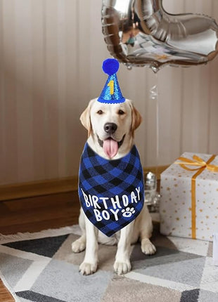 Cat Birthday Party Supplies, Cat Birthday Hat with Number, Bandana, Bow Tie, Cats Apparel Outfits for Birthdays Decorations （Blue）