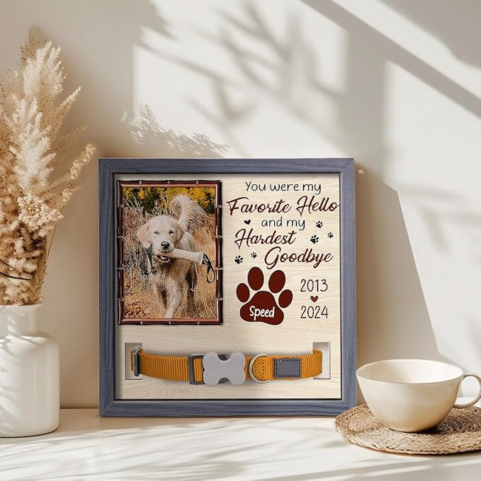Pawfect House Personalized Pet Loss Sign 9x9IN With Collar Holder, You Were My Favorite Hello, Dog Memorial Gifts For Loss Of Dog, Custom Memorial Picture Frame, Pet Loss Sympathy Gift