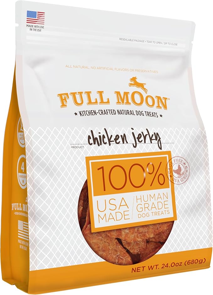 Full Moon Chicken Jerky Healthy All Natural Dog Treats Human Grade Made in USA Grain Free, 1.5 Pound (Pack of 1)