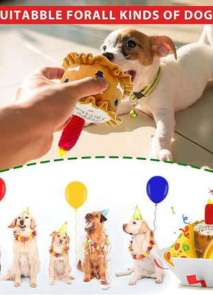 Birthday Squeaky crinkly Cake Aggressive chew for pups Sandwiches Pizza Party Dog Toy Colorful Playset to Keep Your Furry Friend Busy with 3 Pack Gift Toys