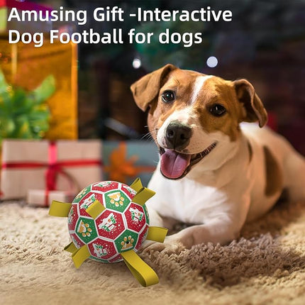 QDAN Christmas Dog Toys: Dog Soccer Ball with Straps for Outdoor Play, Tug of War, Puppy Gifts Durable 8-Inch Dog Balls for Medium Large Dogs