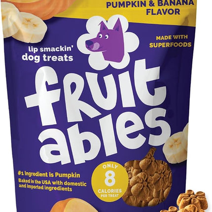 Fruitables Baked Dog Treats, Healthy Pumpkin Treat for Dogs, Low Calorie & Delicious, No Wheat, Corn or Soy, Made in the USA, Pumpkin and Banana Flavor, 7oz