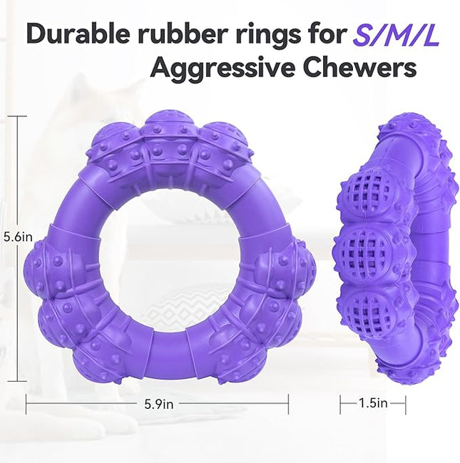 Indestructible Dog Chew Toys for Aggressive Chewers, Super Chewer Toys for Medium Large Dogs, Interactive Ring Toy, Heavy Duty Teething Toys