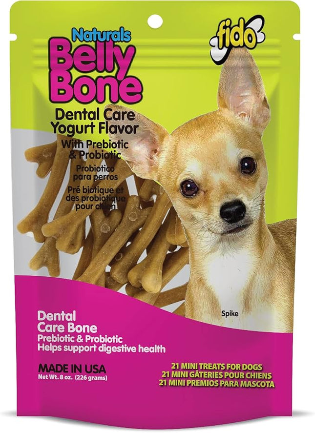 Fido - Belly Bones for Dogs, 21 Yogurt Flavor Mini Dog Dental Treats (Made in USA) - 21 Count Dog Treats for Small Dogs - Plaque and Tartar Control for Fresh Breath, Digestive Health Support