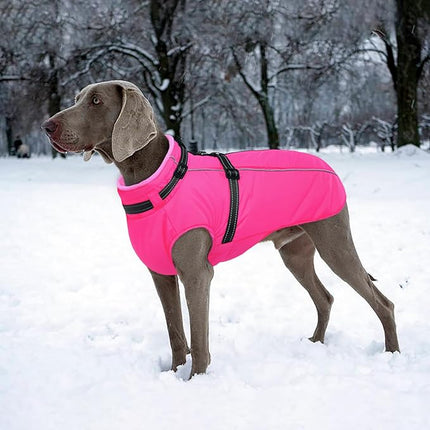 Lelepet Dog Winter Coat Waterproof Dog Jacket with Harness Built in Windproof Reflective Pet Coats for Small Medium Large Dogs, Thermal Fleece Lined Coats for Cold Weather Walking Hiking, Rose Red, L