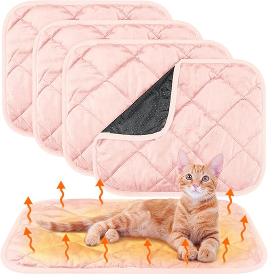 4 Pack Self Heating Cat Pad Self Warming Dog Mat Reflects Body Heat Extra Warm Thermal Pet Pad Washable Dog Cat Bed Crate Bed Mat Blanket (Pink,16 x 20 Inch)