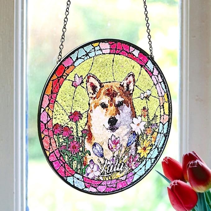 Custom Dog Portrait Stained Glass Suncatcher, Pet Memorial Stained Glass Photo Suncatcher, Staineds Glass Dog Memorial, Loss of Dogs Sympathy Gift Personalized, Pet Loss Gifts /14