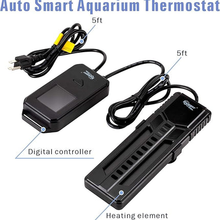 hygger 500W Metal Steel Aquarium Heater for Fresh Water, Digital Submersible Heater with Built-in Thermometer, External LCD Display Thermostat Controller, for Fish Tank 60-120 Gallon