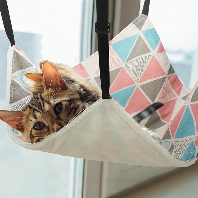 Jetec 2 Pieces Reversible Cat Hanging Hammock Soft Breathable Pet Cage Hammock with Adjustable Straps and Metal Hooks Double Sided Hanging Bed for Small Dogs Rabbits(Geometry Pattern,M)