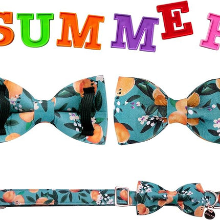 Dog Collar with Bow Tie, Durable Comfortable Cotton Dog Bowtie Collar with Metal Buckle for X-Large Dog Girl Boy, Summer Cute Dog Collar, XL