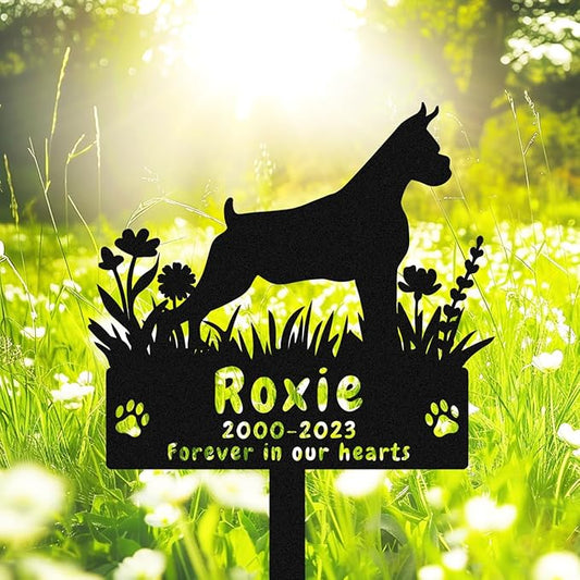 Custom Metal Boxer Dog Memorial Grave Marker Sympathy Garden Stake, Personalized Flowers Boxer Dog Memorial Stake Grave Marker, Customized Boxer Dog Memorial Gifts Pet Loss Stake Headstone