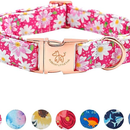 Elegant little tail Dog Collar, Pink Floral Pattern Pet Collar Durable Cute Dog Collars Summer Female Pet Gift Adjustable Dog Collar for X-Small Dogs