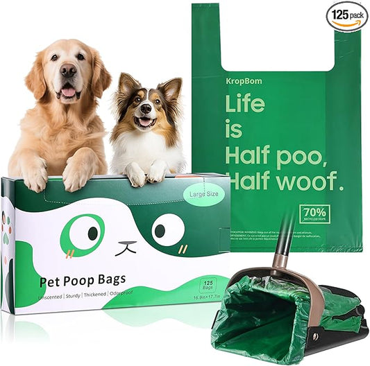 125 Bulk Pack Extra Large Dog Poop Bags for A&H Swivel Bin Pooper Scooper, Pet Waste Bags with Handle for Dog Poop Cat Litter, Heavy Duty Leakproof Unscented