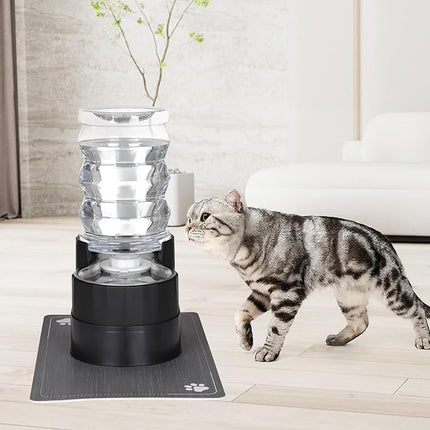 RIZZARI Automatic Cat Water Dispenser: Black 7L Elevated - Stainless Steel Gravity Feeder with Specialized Brush and Triple Filtration - Splash Guard Mat - Use in Bedroom and Livingroom