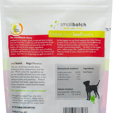 smallbatch Pets Premium Freeze-Dried Beef Heart Treats for Dogs and Cats, 3.5 oz, Made and Sourced in The USA, Single Ingredient, Humanely Raise Meat, No Preservatives or Anything Artificial Ever