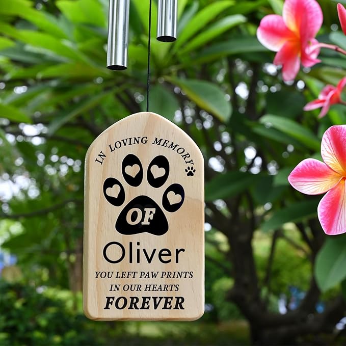 Dog Memorial Gifts, Jocidea Personalized Pet Memorial Wind Chime, Loss of Dog Sympathy Gift, Pet Remembrance Gifts, in Memory of Dog Cat, Loss of Pet - Left Paw Prints in Our Hearts