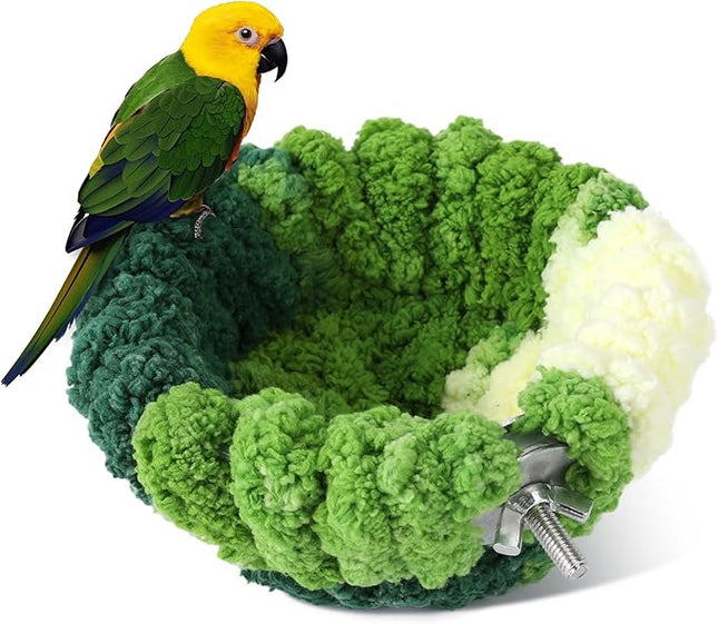 Bird Nest for Cage,Plush Hanging Bird Bed for Parakeet,Breeding Bird House for Conure,Budgie,Cockatiel,Lovebird,Canary,Finch,Hamster,Small Pets,Warm Nest(Green, L)