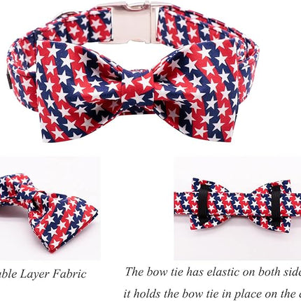 Lionet Paws Patriotic Dog Collar with Bowtie, 4th of July, Soft and Comfortable, Adjustable Collar for Medium Dogs, Neck 13.5-22 inches
