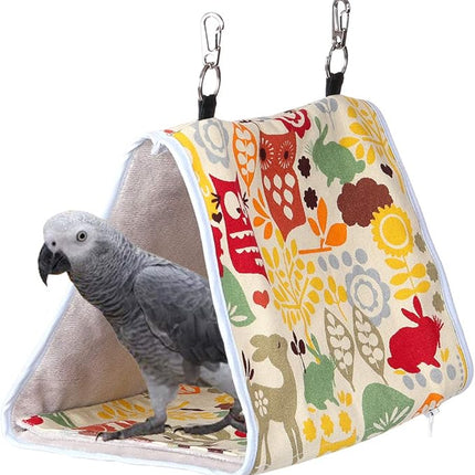 Bird Nest Snuggle Hut,Parrot Habitat Cave Hanging Tent for Small Medium Parrots Budgies Eclectus Parakeet Cockatiels Lovebird African Grey (Yellow Owl, M)