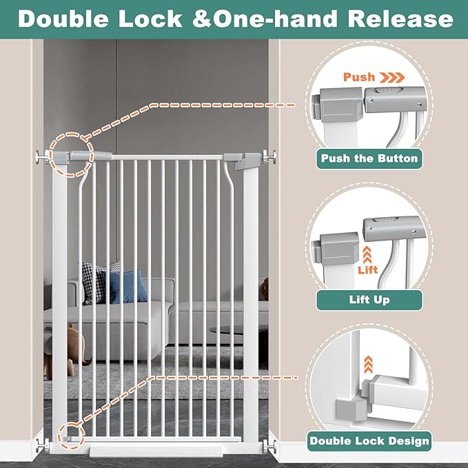 40.5" Extra Tall Baby Gate, 57.5"-60.2" Extra Wide Long Dog Pet Gate Indoor, Adjustable Safety Child Gate No Drill, Metal Auto Close Pet Proof Tall Gate for Stairs Doorway Kids, White