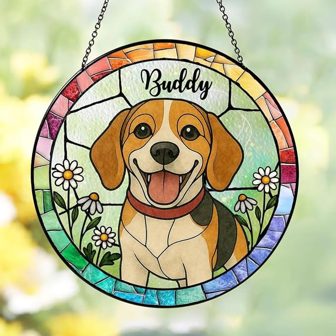 Custom Dog Portrait Stained Glass Light Catcher, Pet Memorial Stained Glass Photo Light Catcher, Staineds Glass Dog Memorial, Loss of Dogs Sympathy Gift Personalized, Pet Loss Gift /6