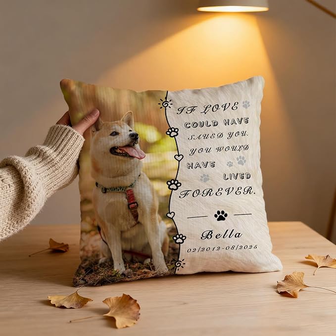 Personalized Pet Memorial Throw Pillow with Photo, Custom Pet Memorial Gifts for Dogs Cats, Loss of Dog Sympathy Gift Dog Bereavement Remembrance Picture Pillow