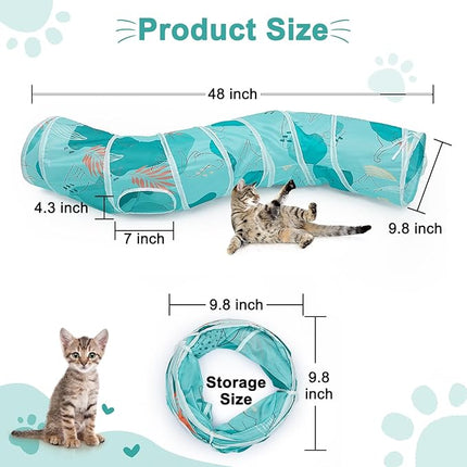 Glittme Cat Tunnel, Cat Tunnels for Indoor Cats, S-Shape Cats Cave with Cat Toys, Foldable Cat Tubes and Tunnels for Cats, Rabbit, Puppy, Guinea Pig