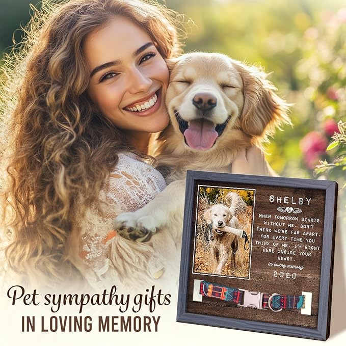 Pawfect House I'm Right Here Inside Your Heart, Personalized Pet Loss Sign (9x9IN) With Collar Holder, Dog Memorial Gifts for Loss of Dog, Bereavement Gifts Ideas, Pet Memorial Picture Frame