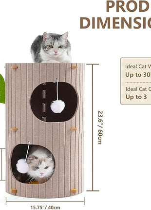 Cat House for Indoor Cats, 2-Storey Large Cat Bed Cave, Felt Covered Cats Tunnel Condo,23.6"