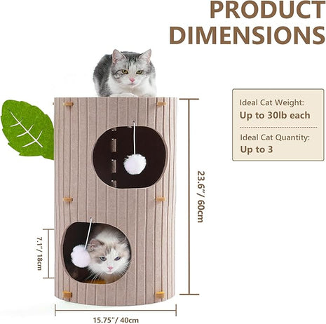 Cat House for Indoor Cats, 2-Storey Large Cat Bed Cave, Felt Covered Cats Tunnel Condo,23.6"