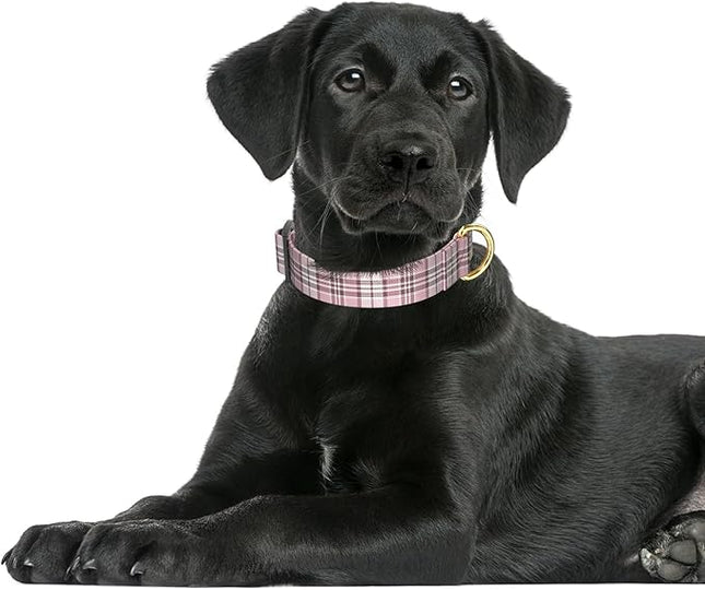 Rnivvi Dog Collar for Large Dogs, Cute Heavy Duty Adjustable Puppy Collar with Quick Release Buckle for Boy Girl & Female, Pet Accessories for Walking Running, L Length 1" Width, Pink Tartan