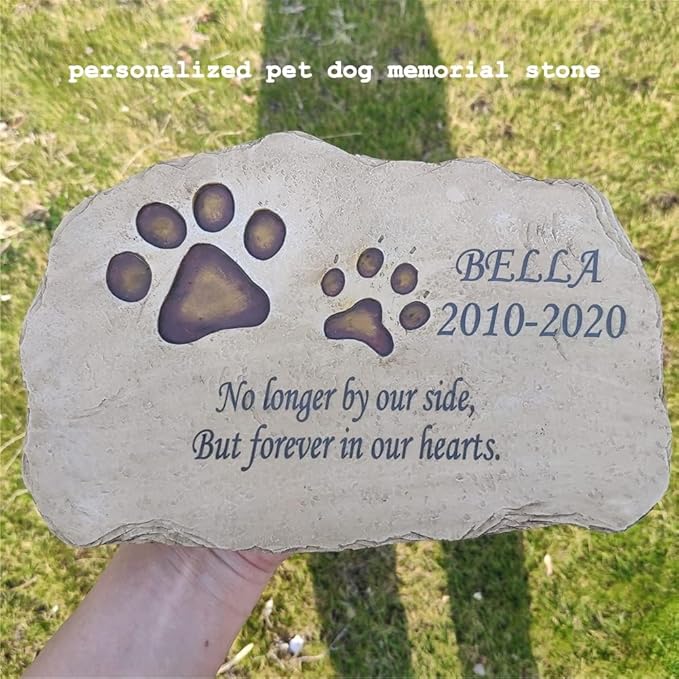 Sympathy Pet Memorial Stones Garden Stones for Dogs or Cats Engaved with Pet's Name, Dates and Sentence, Personalized Pet Memorial Gifts Dog Loss Gifts Outdoors