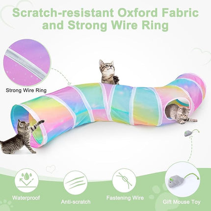 Glittme Cat Tunnel, Cat Tunnels for Indoor Cats, S-Shape Cats Cave with Cat Toys, Foldable Cat Tubes and Tunnels for Cats, Rabbit, Puppy, Guinea Pig