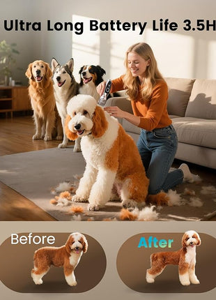 oneisall Dog Clippers for Grooming Thick Hair, Low Noise Cordless Dog Shavers, 2-Speed Pet Hair Trimmer Grooming Kit for Home Groomer