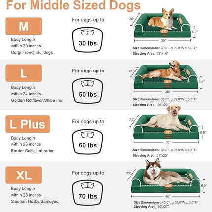 Large Dog Bed Orthopedic Washable: Beds Bolster XL Bed Medium Large Dogs Egg Crate Foam Couch Sofa Waterproof with Removable Cover - Emerald