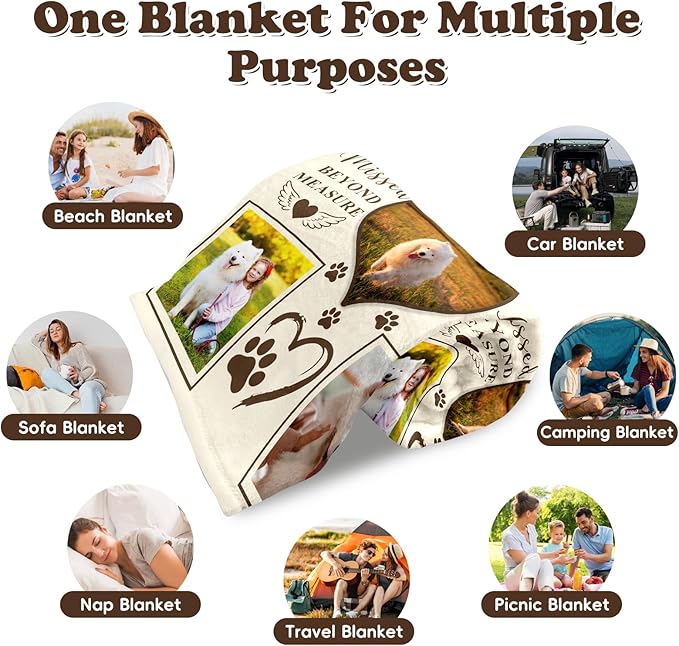 WFR Personalized Pet Memorial Throw Blanket with Photo-Pet Memorial Gifts for Dogs Cats Loss of Dog Sympathy Gift Bereavement Remembrance Passing Away Gifts,Pet Picture Blanket (5-Photos)