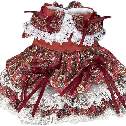 Fashion Sweet Puppy Dog Lace Princess Tailored Dress for Mini and Petite Dog E-red Small