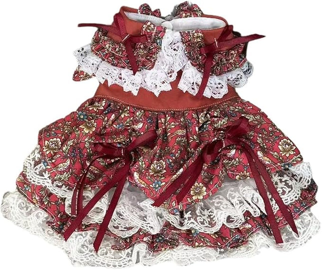 Fashion Sweet Puppy Dog Lace Princess Tailored Dress for Mini and Petite Dog E-red Small